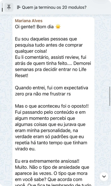 Conversa no grupo exclusivo de alunas