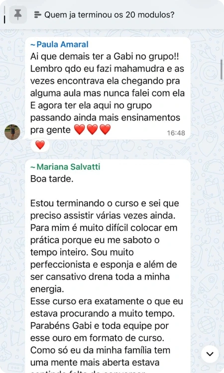 Conversa no grupo exclusivo de alunas